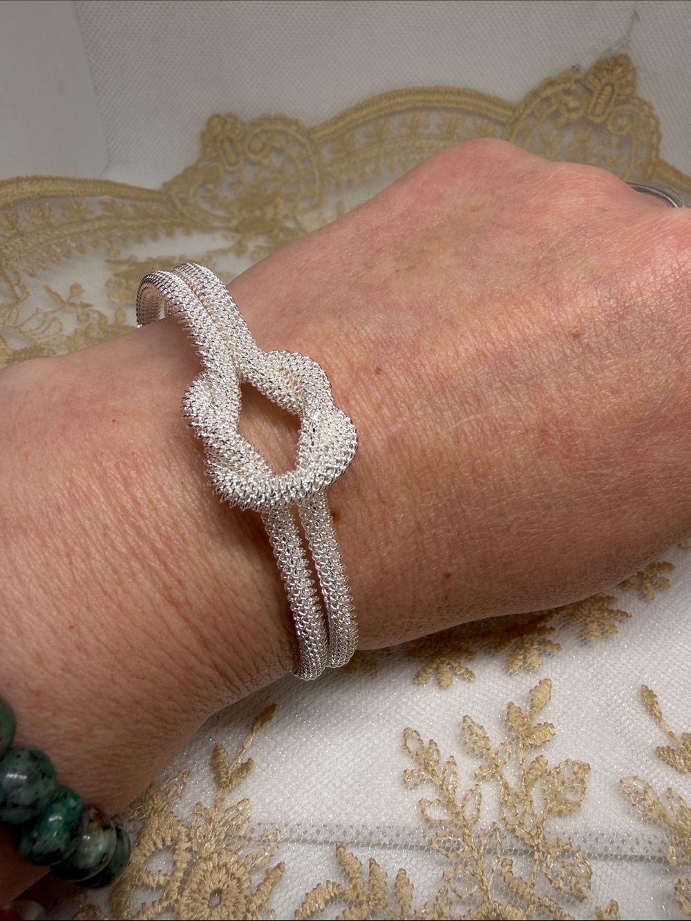 925 Sterling Silver Mesh Knot Bracelet Adjustable Statement Quiet Luxury